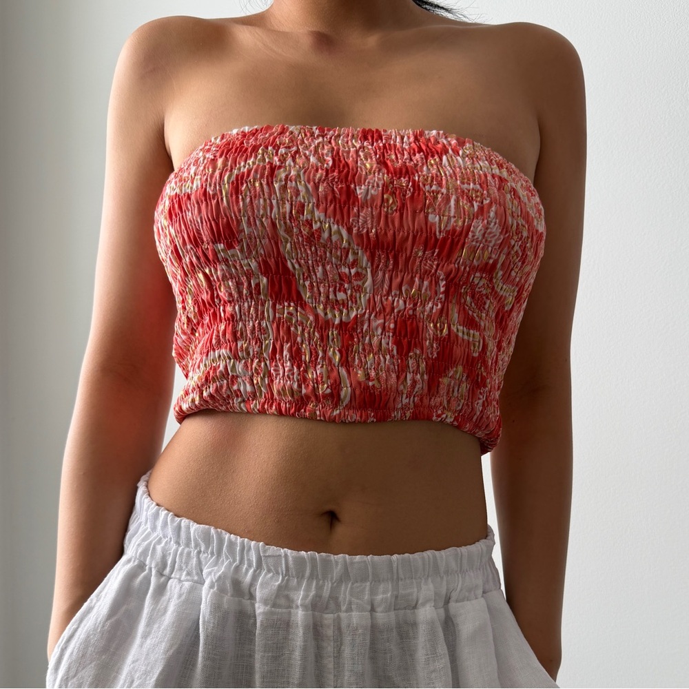 Lara Ethnics France Coral Shirred Tube Top - Small